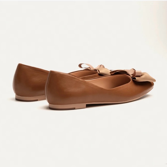 Women Olive Brown Ballet Flat Shoes with leather Bowknot Square-Toe. - Picture 3 of 7